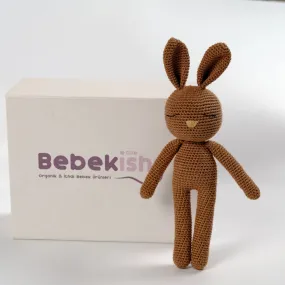 Organic Handmade Chocolate Sleepy Bunny Plush Toy - Eco-Friendly & Safe for Kids