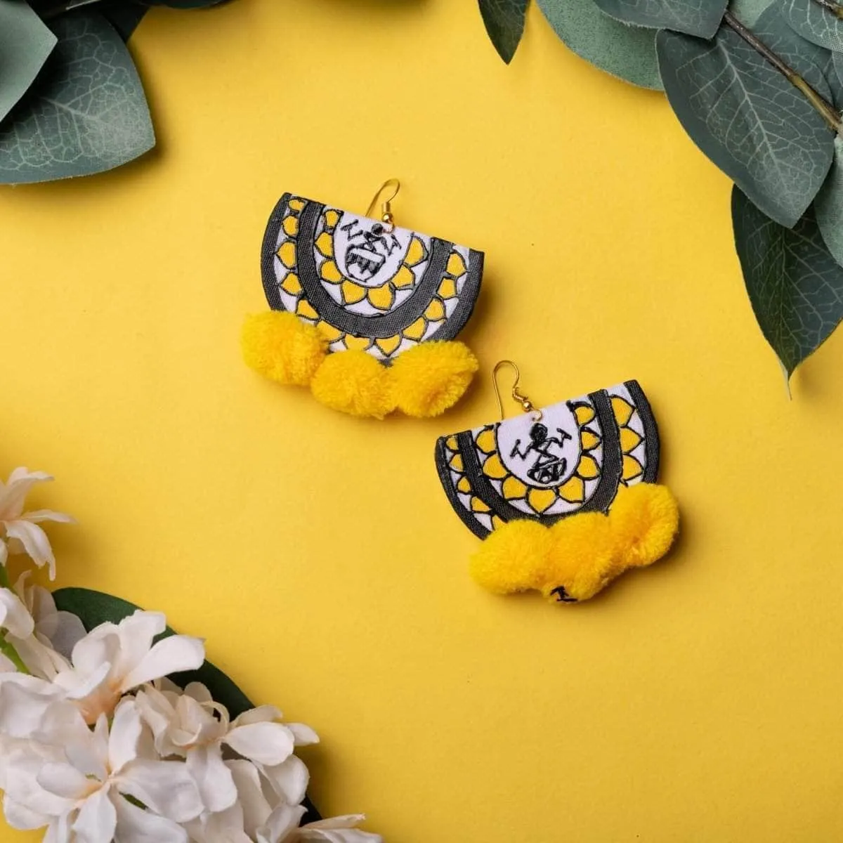 Dhaaki Bengal Drummers Yellow Handpainted (Earrings)