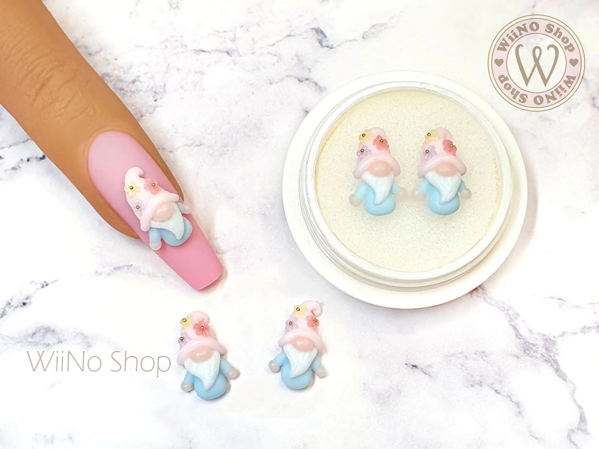Flower Hat Gnome 3D Handmade Nail Art Charm - 2 pcs
