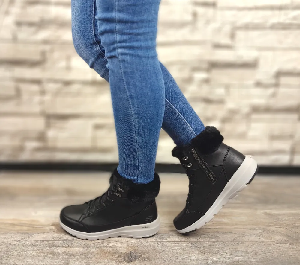 SKECHERS Glacial Ultra Cozy Womens Sneakers, 144178-BLK, Black Synthetic Leather