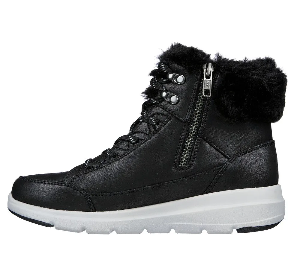 SKECHERS Glacial Ultra Cozy Womens Sneakers, 144178-BLK, Black Synthetic Leather