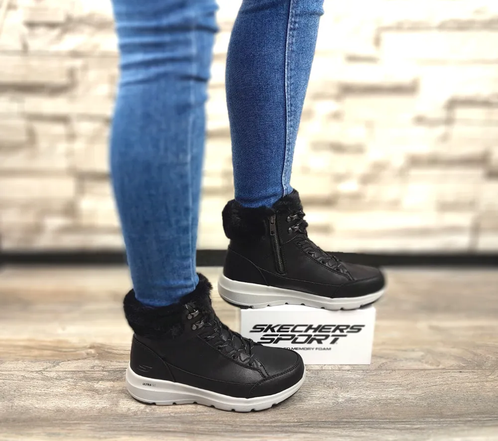 SKECHERS Glacial Ultra Cozy Womens Sneakers, 144178-BLK, Black Synthetic Leather