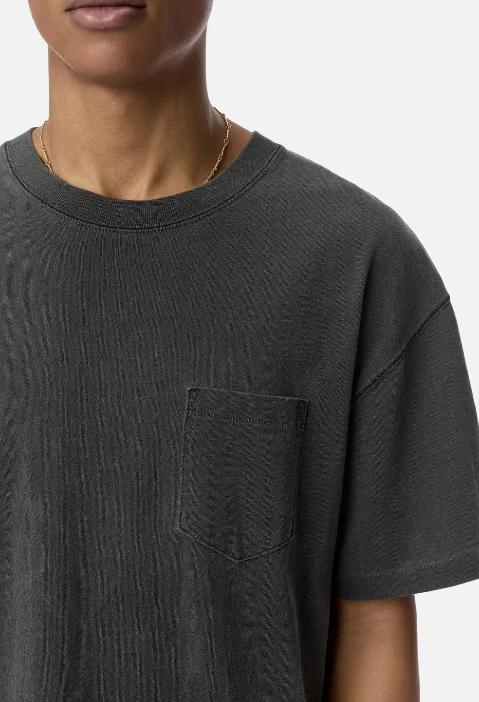 Relaxed Fit Loose Stitch Pocket Tee - Washed Black