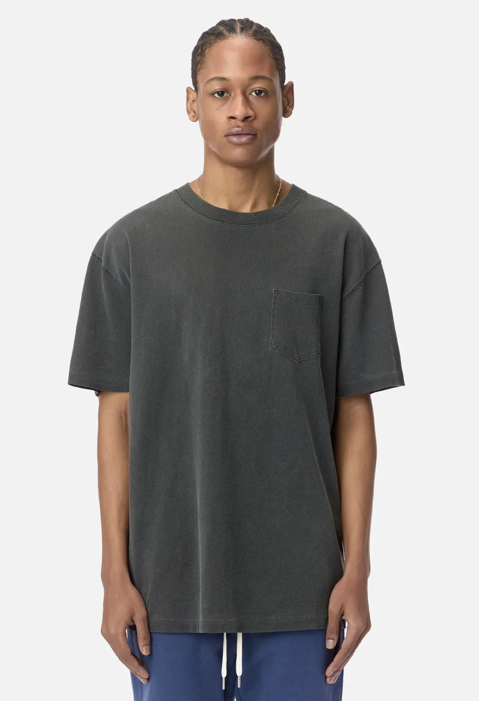 Relaxed Fit Loose Stitch Pocket Tee - Washed Black