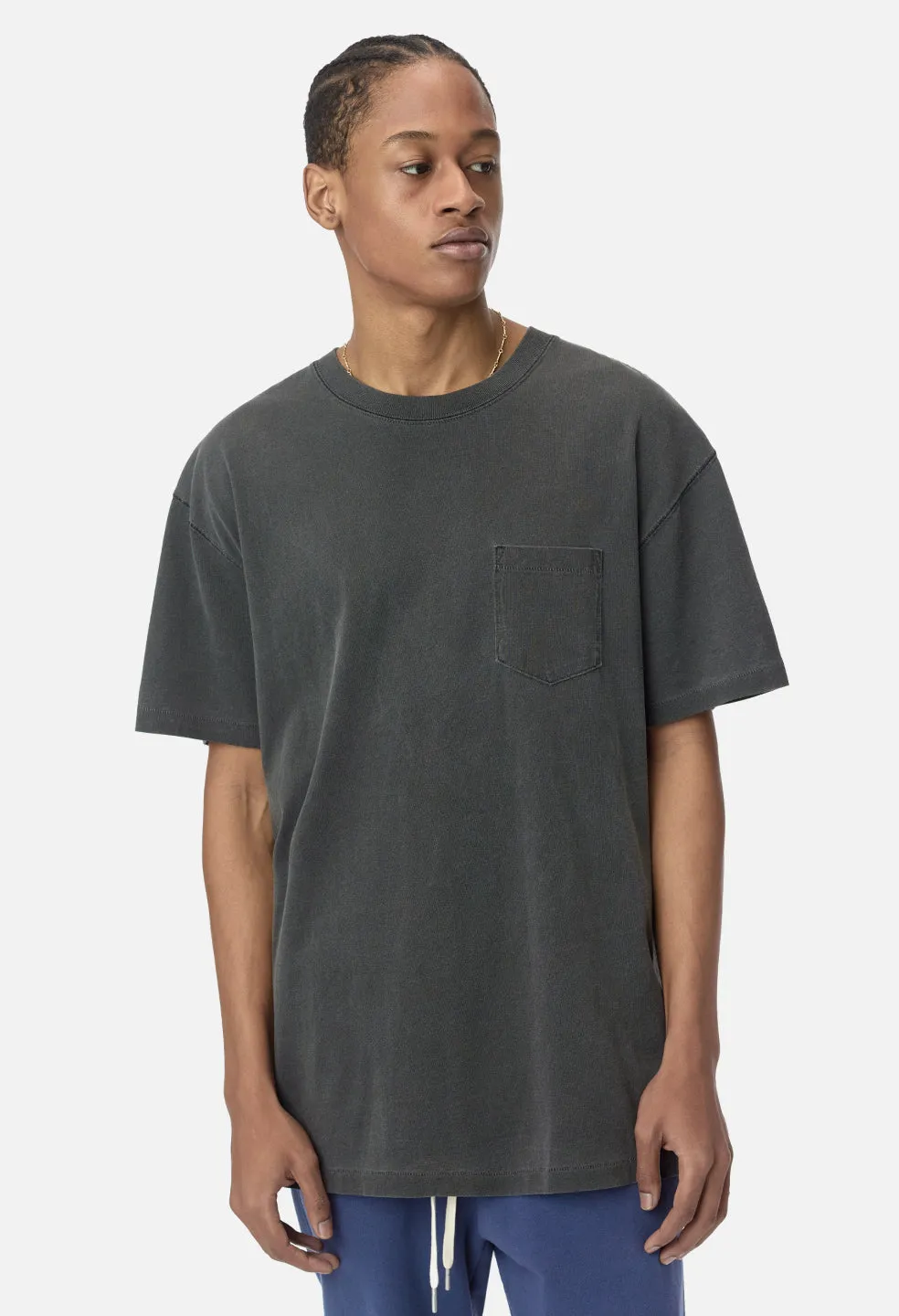 Relaxed Fit Loose Stitch Pocket Tee - Washed Black