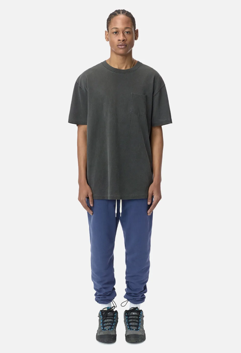 Relaxed Fit Loose Stitch Pocket Tee - Washed Black