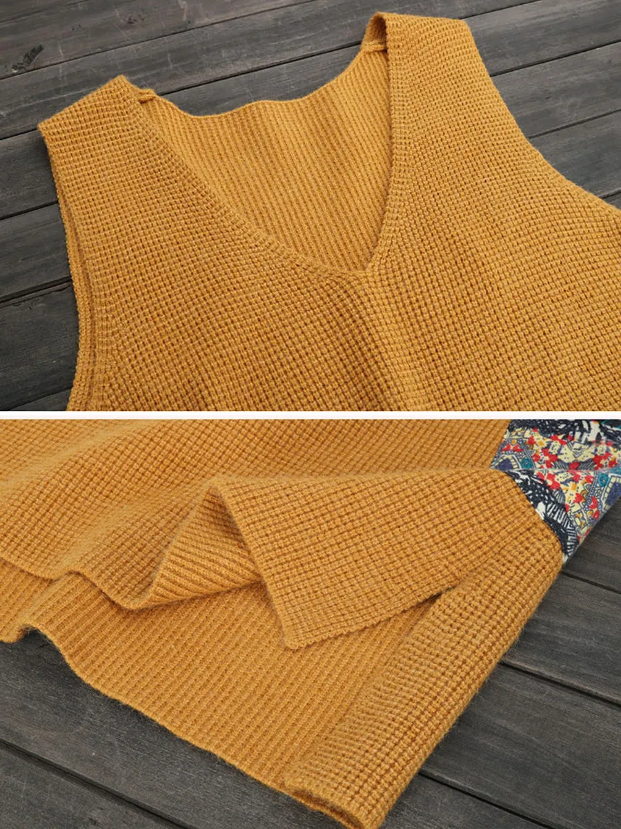 Stylish Womens Ethnic V-Neck Loose-Fit Knitted Vest