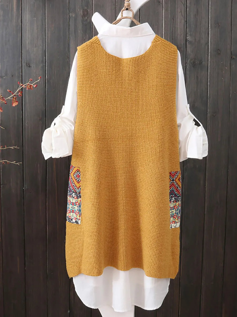 Stylish Womens Ethnic V-Neck Loose-Fit Knitted Vest